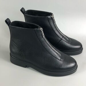 AEROSOLES Palmera Women’s Black Front-Zip Leather Ankle Booties Size 8.5W